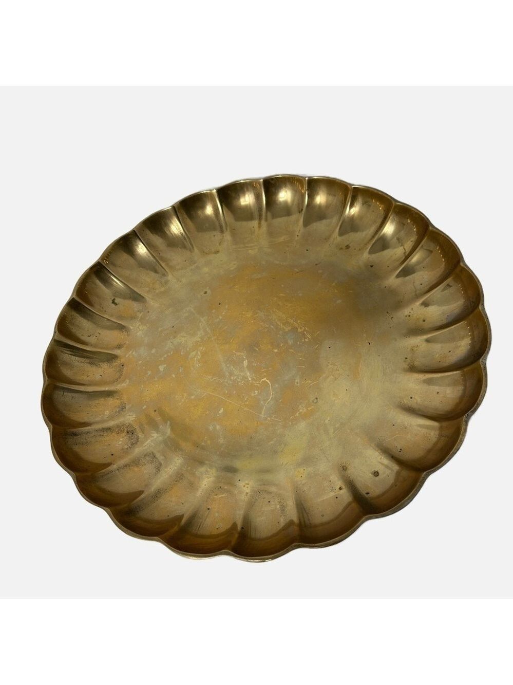 Vintage Brass Serving Trinket Tray Made in Korea Scalloped Edge 10x1”